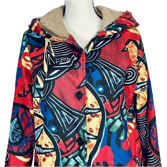 MISSLOOK Abstract Button-up Sherpa Lined Hooded Coat - Picture 3 of 7